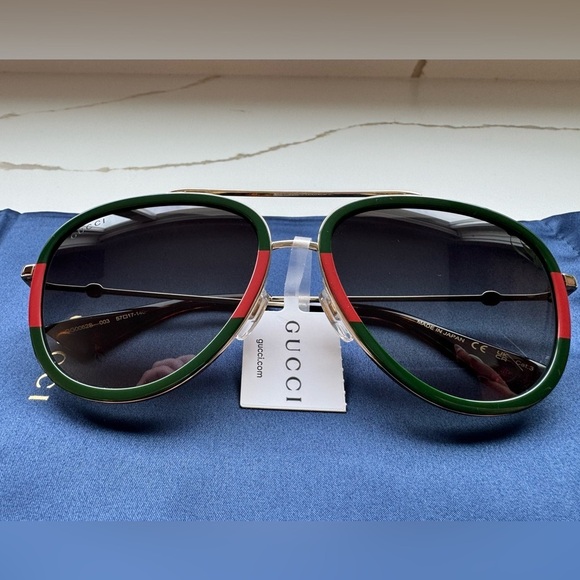Gucci Green and Red Aviator Sunglasses - Picture 2 of 12